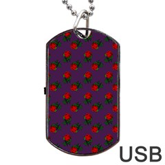 Red Roses Purple Dog Tag Usb Flash (two Sides) by snowwhitegirl