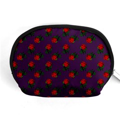 Red Roses Purple Accessory Pouch (medium) by snowwhitegirl