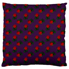 Red Roses Purple Large Flano Cushion Case (one Side) by snowwhitegirl