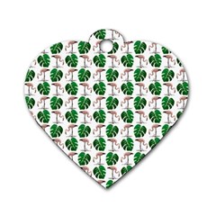 Flamingo Leaf Patttern Dog Tag Heart (two Sides) by snowwhitegirl