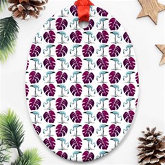 Flamingo Leaf Patttern Blue Ornament (oval) by snowwhitegirl