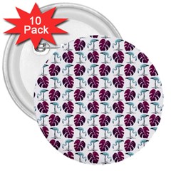 Flamingo Leaf Patttern Blue 3  Buttons (10 Pack)  by snowwhitegirl