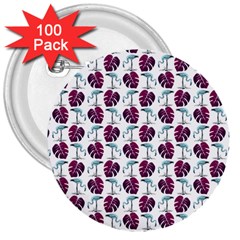 Flamingo Leaf Patttern Blue 3  Buttons (100 Pack)  by snowwhitegirl