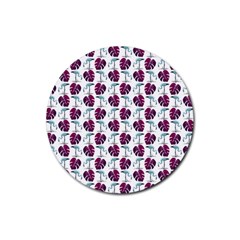 Flamingo Leaf Patttern Blue Rubber Coaster (round)  by snowwhitegirl