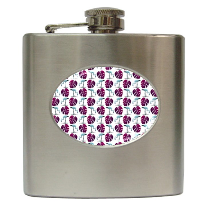 Flamingo Leaf Patttern Blue Hip Flask (6 oz)