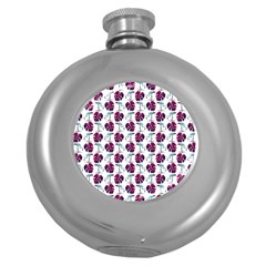 Flamingo Leaf Patttern Blue Round Hip Flask (5 Oz) by snowwhitegirl