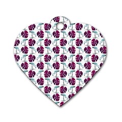 Flamingo Leaf Patttern Blue Dog Tag Heart (two Sides) by snowwhitegirl