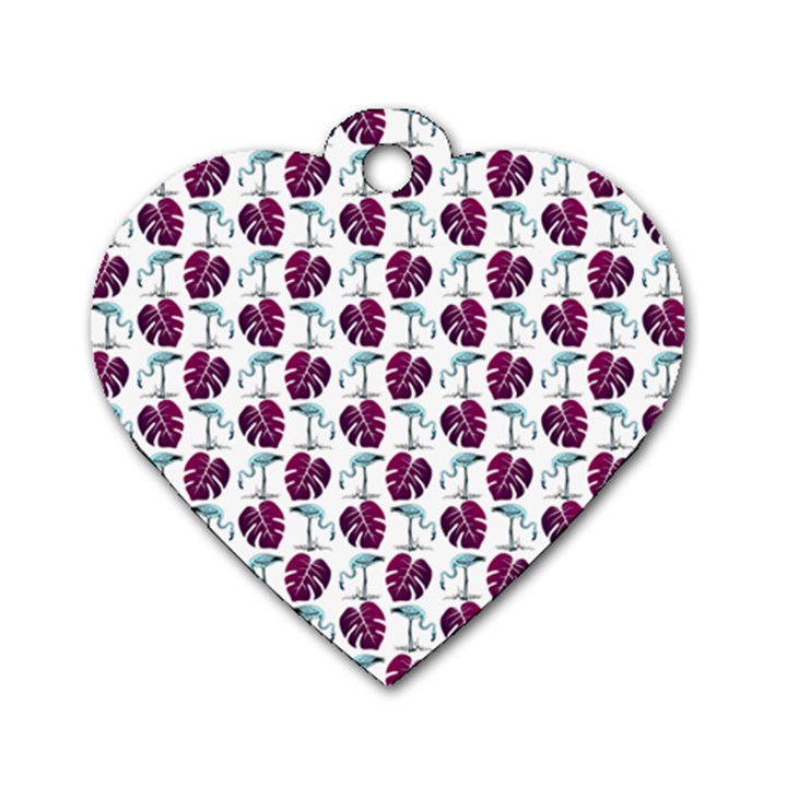 Flamingo Leaf Patttern Blue Dog Tag Heart (Two Sides)