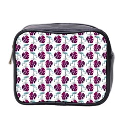 Flamingo Leaf Patttern Blue Mini Toiletries Bag (two Sides) by snowwhitegirl