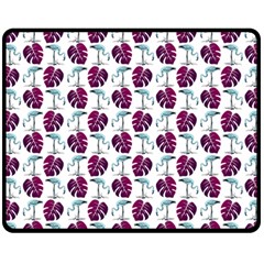 Flamingo Leaf Patttern Blue Fleece Blanket (medium)  by snowwhitegirl