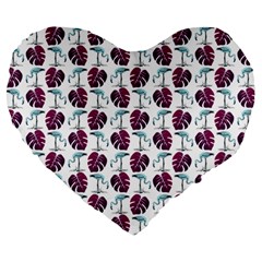 Flamingo Leaf Patttern Blue Large 19  Premium Heart Shape Cushions by snowwhitegirl