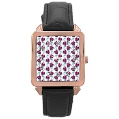 Flamingo Leaf Patttern Blue Rose Gold Leather Watch  by snowwhitegirl