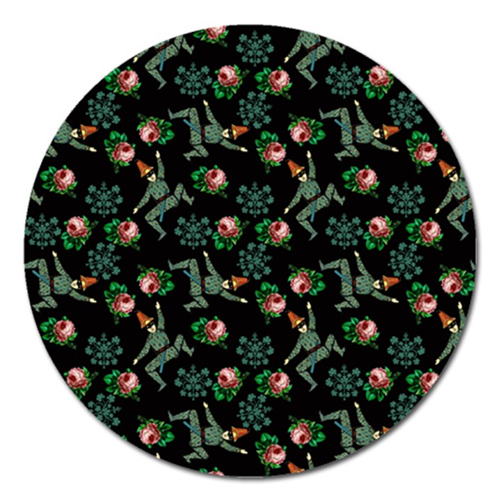 Vintage Jester Floral Pattern Magnet 5  (Round)