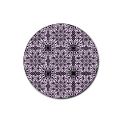 Ornamental Pink Black Rubber Coaster (round)  by snowwhitegirl