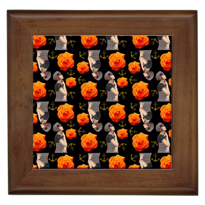 Girl With Roses And Anchors Black Framed Tiles