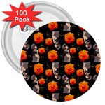 Girl With Roses And Anchors Black 3  Buttons (100 pack)  Front