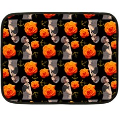 Girl With Roses And Anchors Black Fleece Blanket (mini) by snowwhitegirl