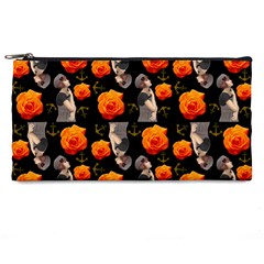 Girl With Roses And Anchors Black Pencil Cases