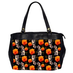 Girl With Roses And Anchors Black Oversize Office Handbag (2 Sides)