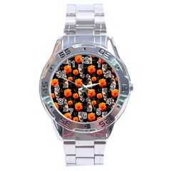 Girl With Roses And Anchors Black Stainless Steel Analogue Watch