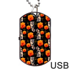 Girl With Roses And Anchors Black Dog Tag Usb Flash (one Side) by snowwhitegirl