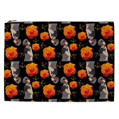 Girl With Roses And Anchors Black Cosmetic Bag (xxl)