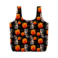 Girl With Roses And Anchors Black Full Print Recycle Bag (M)