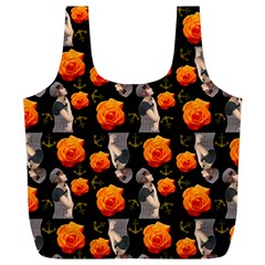 Girl With Roses And Anchors Black Full Print Recycle Bag (XL)