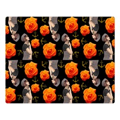 Girl With Roses And Anchors Black Double Sided Flano Blanket (Large) 