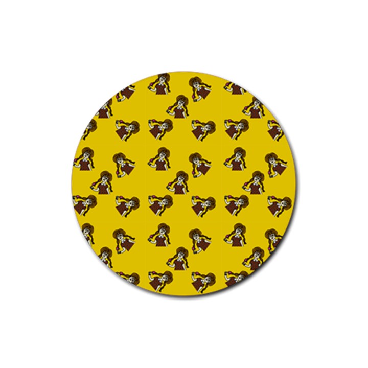 Girl With Popsicle Yello Rubber Coaster (Round) 