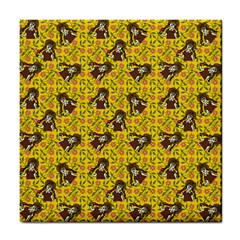 Girl With Popsicle Yellow Floral Tile Coasters