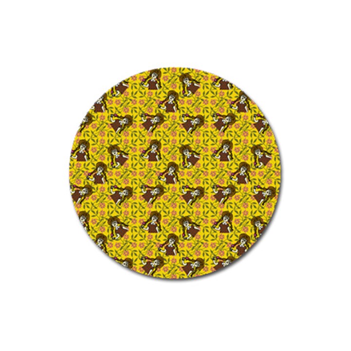 Girl With Popsicle Yellow Floral Magnet 3  (Round)