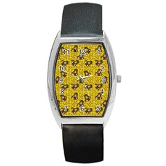 Girl With Popsicle Yellow Floral Barrel Style Metal Watch by snowwhitegirl