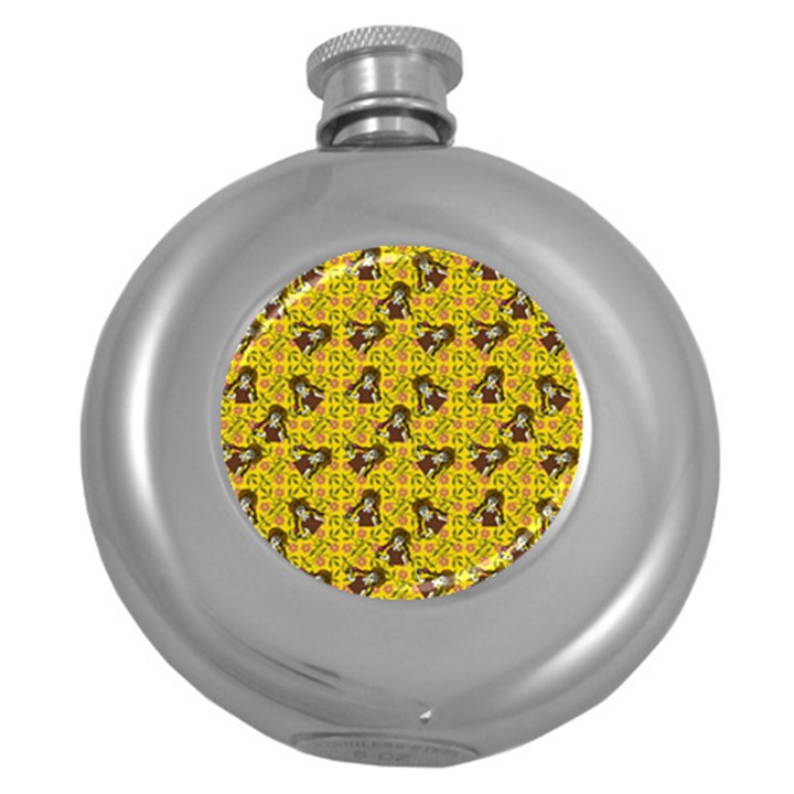 Girl With Popsicle Yellow Floral Round Hip Flask (5 oz)