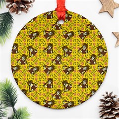 Girl With Popsicle Yellow Floral Round Ornament (two Sides) by snowwhitegirl