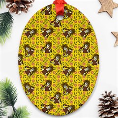 Girl With Popsicle Yellow Floral Oval Ornament (Two Sides)