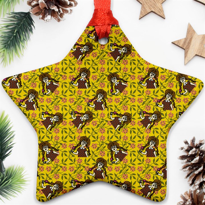 Girl With Popsicle Yellow Floral Star Ornament (Two Sides)