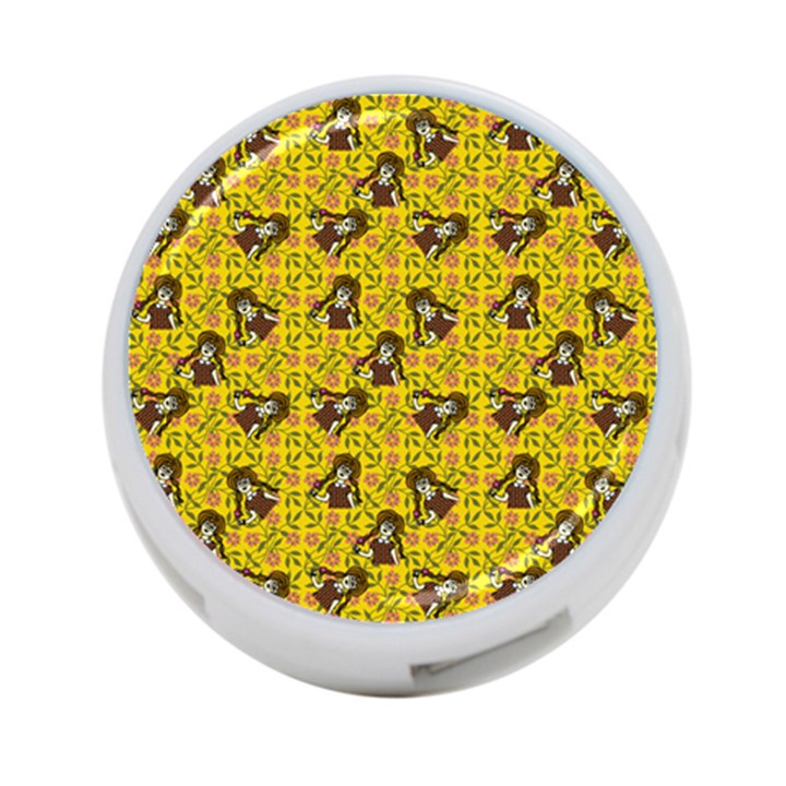 Girl With Popsicle Yellow Floral 4-Port USB Hub (Two Sides)