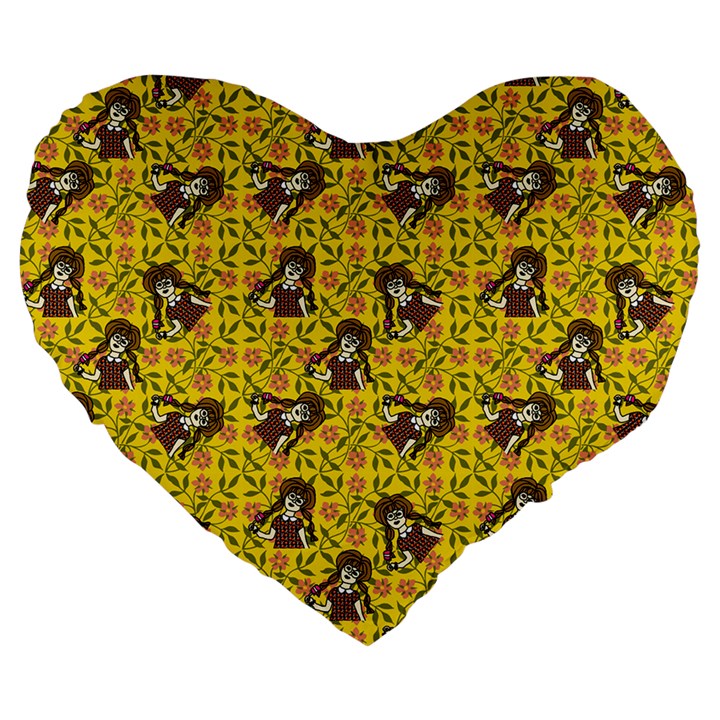 Girl With Popsicle Yellow Floral Large 19  Premium Heart Shape Cushions