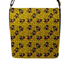 Girl With Popsicle Yellow Floral Flap Closure Messenger Bag (L)