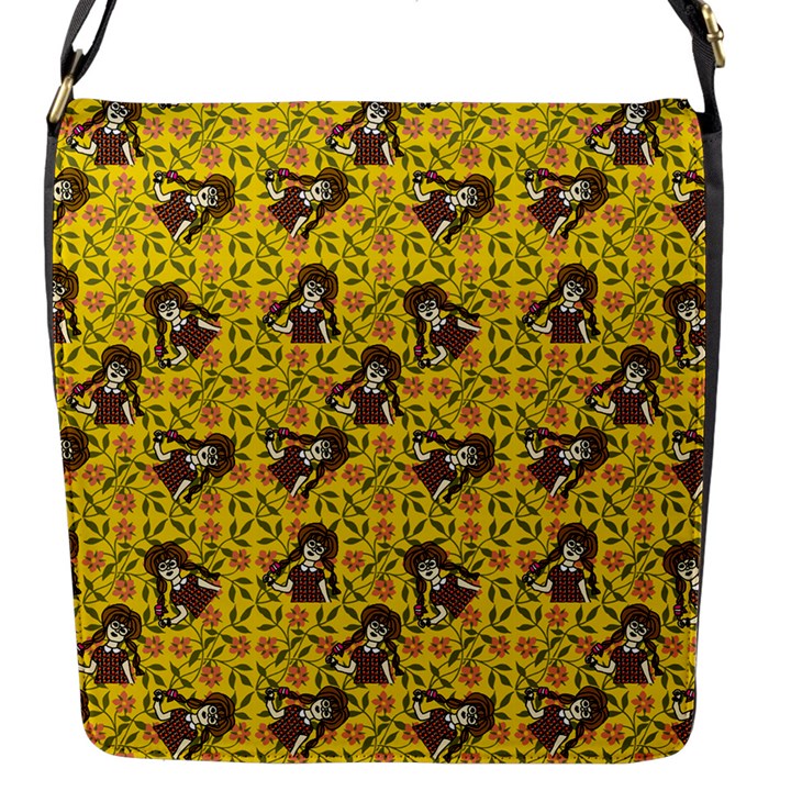 Girl With Popsicle Yellow Floral Flap Closure Messenger Bag (S)