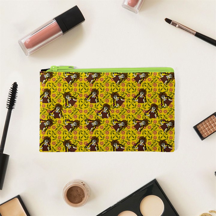 Girl With Popsicle Yellow Floral Cosmetic Bag (XS)