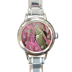 Pink Leaves Round Italian Charm Watch