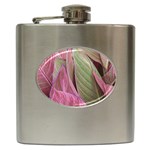 Pink Leaves Hip Flask (6 oz) Front