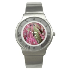 Pink Leaves Stainless Steel Watch