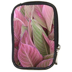 Pink Leaves Compact Camera Leather Case