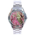 Pink Leaves Stainless Steel Analogue Watch Front