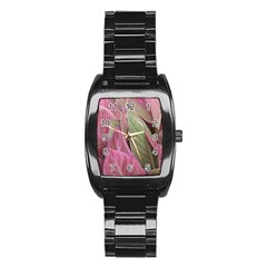 Pink Leaves Stainless Steel Barrel Watch