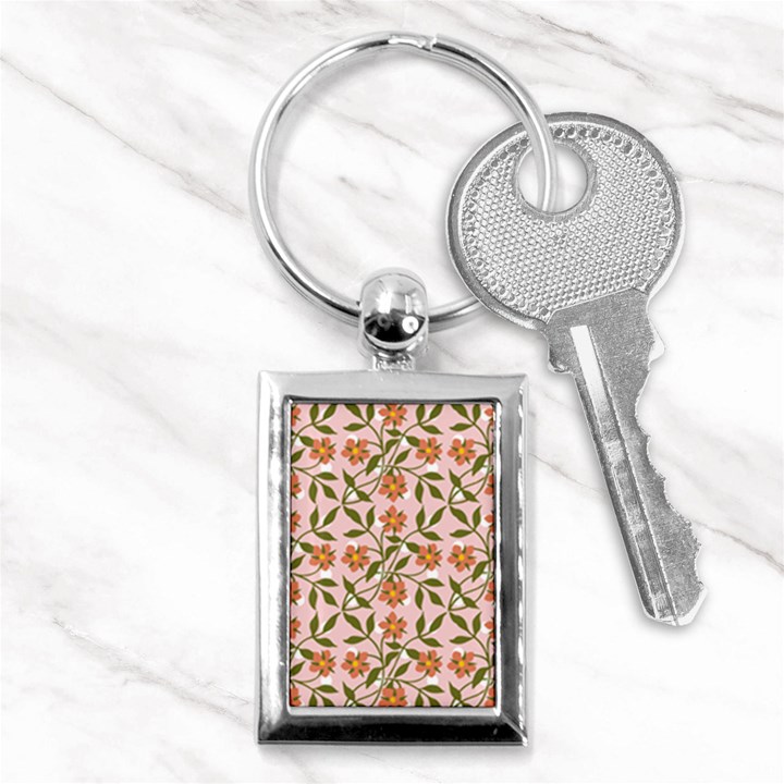 Pink Dot Floral Key Chains (Rectangle) 