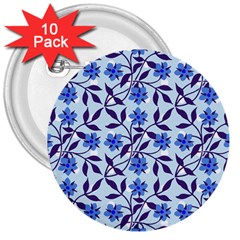 Blue Dot Floral 3  Buttons (10 Pack)  by snowwhitegirl